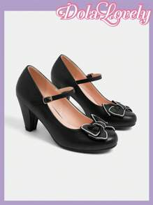Dola Lovely 女士黑白玛丽珍高跟鞋，经典复古与洛丽塔风格蕾丝图案 - 黑色 - 查看 5