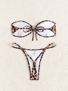 Swim Vcay Swim Summer Beach Vacation Outfits Woman Cheetah Print Heart Bikini Sets - Multicolor - View 2