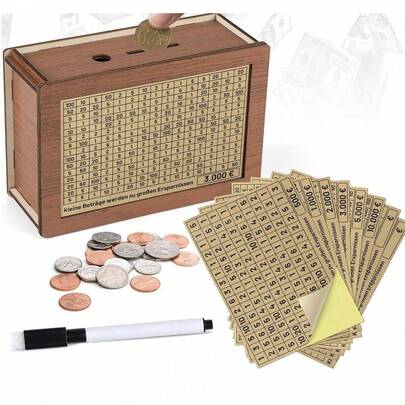 1 pieza de Hucha de madera creativa, artesanía de madera para el hogar, caja de dinero rústica de madera numerada con contador de monedas, suministros de oficina para el escritorio