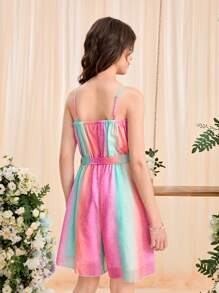 SHEIN Teen Girls Ombre Mesh Overlay Cami Romper - Multicolor - View 2