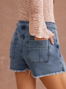WESTFADE Short mini de mezclilla con cintura anudada y dobladillo deshilachado, corte elástico tipo envolvente para estilo cowgirl