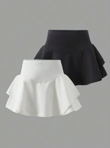 SHEIN Girlism Tween 女童休闲腰带简约风格短裤多件套 - 彩色 - 查看 2