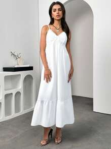 Chiquease 女士夏季无袖拼布荷叶边下摆连衣裙，优雅休闲度假海滩