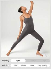 GLOWMODE 26 英寸 FeatherFit™ U 型背部收腹口袋可调节连身衣紧身衣轻度支撑低冲击瑜伽工作室夏季 - 深灰色 - 查看 8