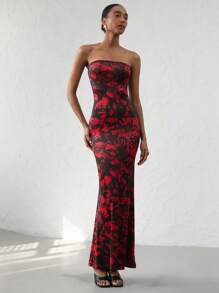 SHEIN Privé Vestido de sirena de mujer con estampado tipo bandeau - Multicolor - Ver 3