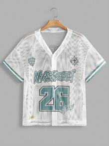 Manfinity VCAY Plus Size Men's Loose Street-Style Sports White Numeric Print Short Sleeve Mesh Baseball Shirt - Multicolor - View 1