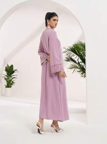 Al Najma 朴素休闲刺绣女式长袍，土耳其风格女式长裙 - 藕粉色 - 查看 6