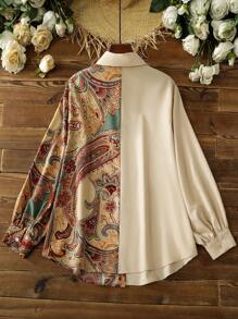 Lacomfia Koszula damska z długim rękawem i guzikami w dużym rozmiarze, z nadrukiem botanicznym