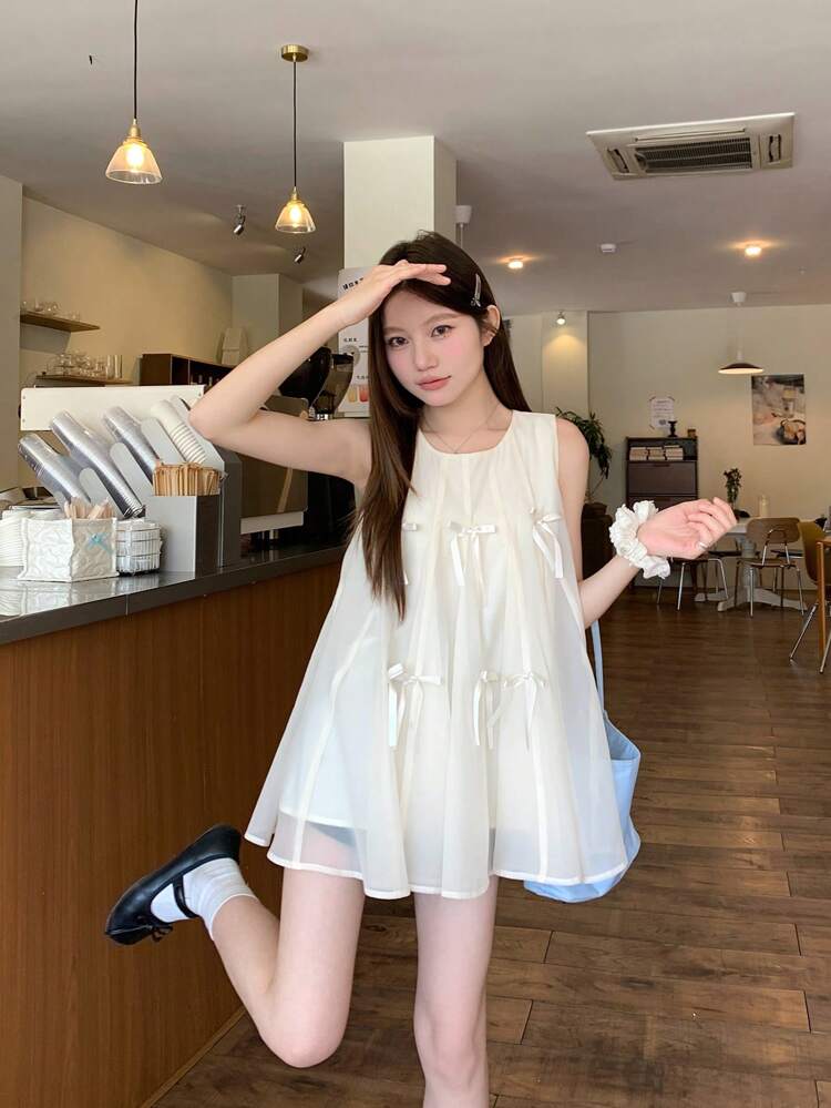 Women's Sweet Butterfly Organza Patchwork Tank Top, Cute & Youthful, Sleeveless Summer Babydoll Top