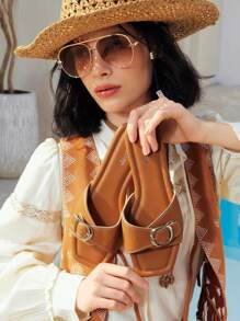 Giày sandal đế bằng cho nữ, quai chun, giày đi biển thoải mái và rộng rãi, phong cách tối giản và thời trang giản dị - màu nâu - Xem 5