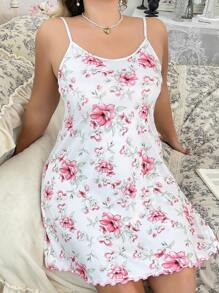 CottageSlumber Plus Size Women Floral Print Ruffle Trim Camisole Nightgown - Multicolor - View 1