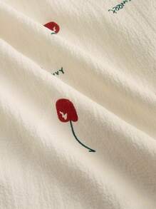 SHEIN MOD 褶饰紧身胸衣蝴蝶结和樱桃印花短款连衣裙 - 杏色 - 查看 4