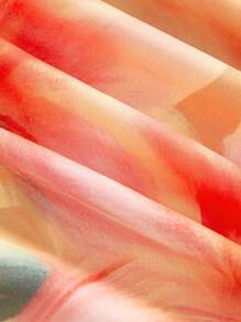 SHEIN MOD 女士浪漫花卉不对称肩部扭纹修身衬衫，海滩度假上衣，橙色 - 橘色 - 查看 3