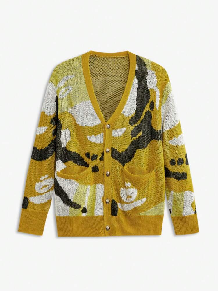 Cárdigan suelto de hombros caídos con bloqueo de color de mohair para hombre, cárdigan grueso con gráfico de otoño/invierno, para regalos de esposo o novio, para Navidad