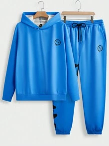 Manfinity VCAY بدلة رياضية مكونة من هوديي مضفر فضفاض وبنطلون بسحاب للرجال كبار الحجم، مناسبة للخريف والشتاء، ملابس مريحة - متعدد الألوان - مشاهدة 5