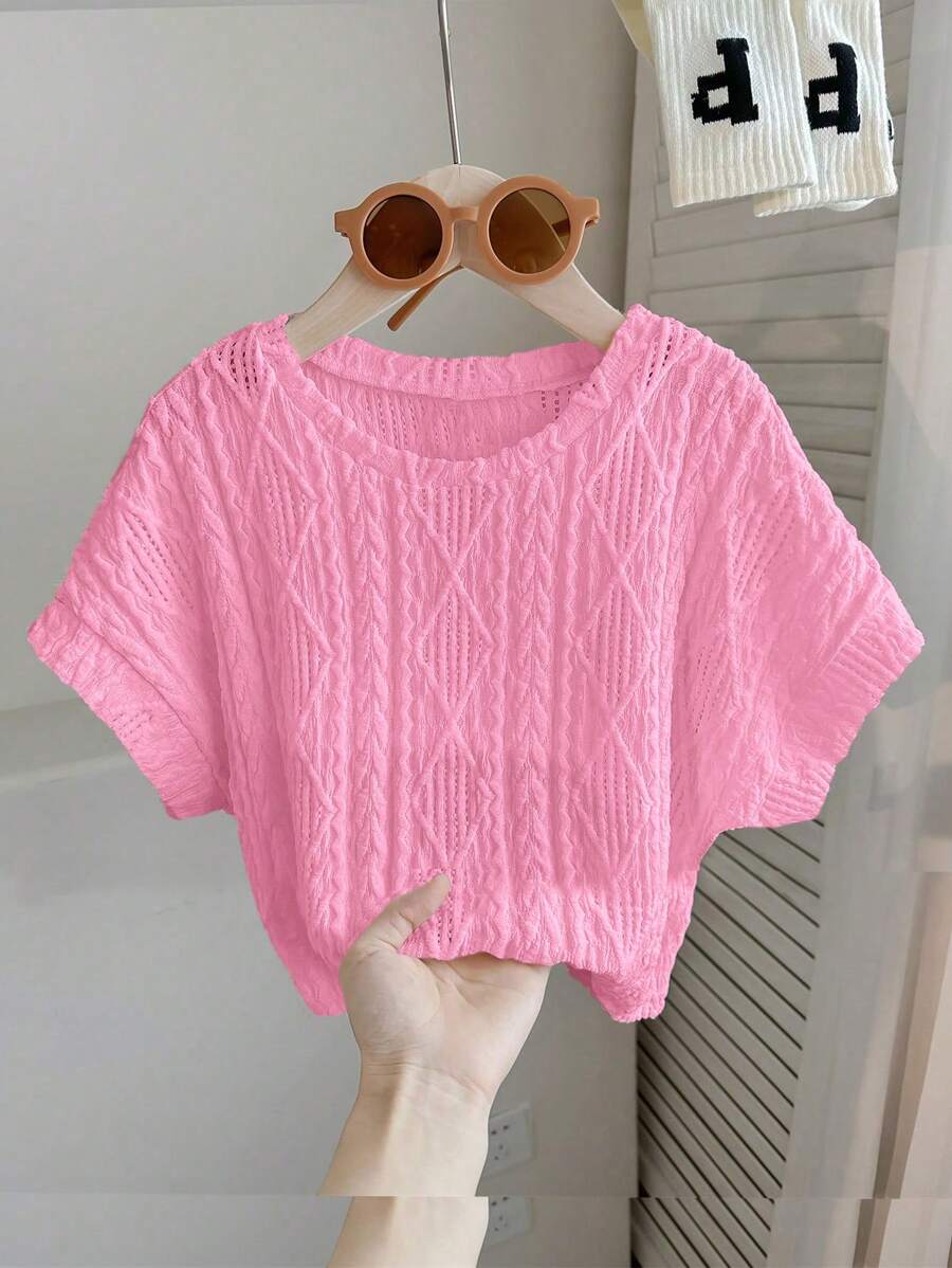 SHEIN Leap Crew 女婴超大休闲圆领短袖T恤，纹理面料