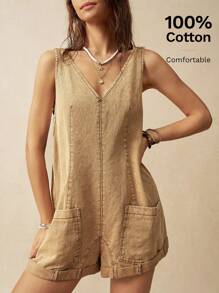 Bohemela Vacation Khaki Backless Romper For Women - Khaki - View 2