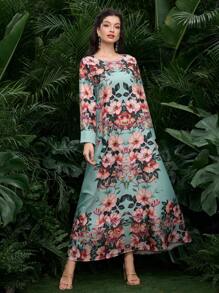 Al Najma Women's Ramadan Print Loose Elegant Casual Modest Kaftan - Green - View 6