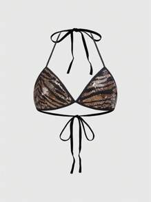 ROMWE J-Fashion Y2K Retro Party Festival Shiny Sequin Zebra Print Wireless Bralette With Criss-Cross Straps - Multicolor - View 1