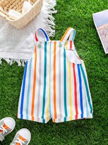 Baby Boy Casual Sports Cute Funny Colorful Romper With Suspender Shorts, Suitable For Spring & Summer, Wear At Home Or Go Out