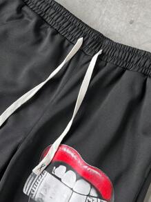 Manfinity EMRG Pantalones casuales para uso diario de los hombres con diseño de bolsillo y nudo delantero estampado - Negro - Ver 4