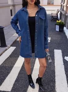 SHEIN Essnce Women's Denim Washed Raglan Long Sleeve Jacket - Medium Wash - View 1