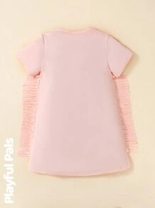 SHEIN Young Girl Cute Round Neck Short Sleeve Pink Casual Dress T Shirt For Girls T Shirts For Girls Clothes For Girls 12 T Shirts For Girls Kids Girls Summer Clothes Young Girls T Shirts Music Festival - Pink - View 2