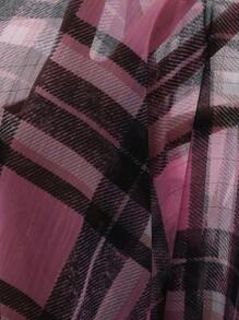 SHEIN Privé Vintage Elegant Chiffon Contrast Plaid Print PU Belt Women's Extra Long Shirt Dress - Multicolor - View 7