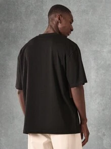 SUMWON Signature Script Oversized Color Block T-Shirt Premium Cotton Casual Streetwear Design Fashion Athletic Urban Basic Essential Summer Spring - Black - View 2