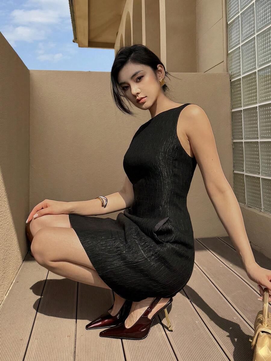 DAZY Summer Sleeveless Solid Color Slim Fit Crew Neck Mini Dress For Women Prom Dress Elegant Sundress