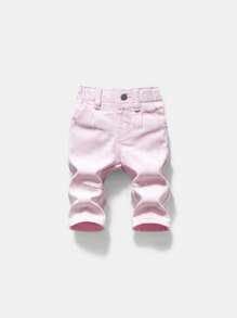 BABY GIRL DAILY CASUAL CUTE DOPAMINE PINK ELASTIC PAPERBACK WAIST SOFT BALLOON JEANS, SPRING SUMMER MUST HAVE DAILY FASHION ITEM - Baby Pink - View 1