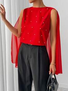 SHEIN Unity French Style Print Patchwork Long Sleeve Blouse, High-End Elegant Ladies Shirt Autumn Cloth For Women Party Date Night Red - Blue - View 5