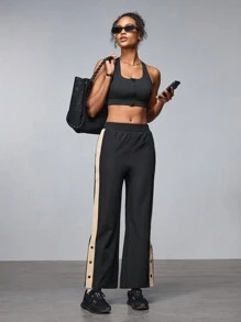 SHEIN Women Sports Pants, Minimalist Style Casual Daily Wear - Black - View 3