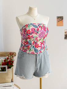 Soleia Plus Size Women Retro Colorful Paisley Floral Print Camisole Top, Holiday Style - Pink - View 4