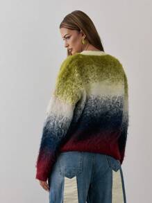 MUSERA 渐变针织纽扣V领开衫 Y2K 春季休闲可爱 90年代阳光机场假日宽松节日返校冬季日常时尚毛衣 - 彩色 - 查看 3