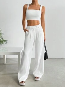 Muchica 女士 2 件纯色吊带背心和长裤套装，简约休闲，适合日常穿着