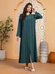 Al Najma Vrouwen effen kleur ronde hals elegante lange mouwen Arabische stijl jurk