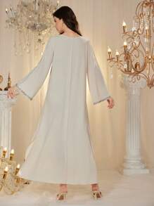 Al Najma Women's Elegant Floral Embroidered White Abaya, Arabic Islamic Dress For Women, Moroccan Caftan, Modest Kaftan