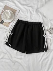 SHEIN Quần short dáng rộng phối đen trắng tương phản dành cho nữ tuổi teen, kiểu dáng đường phố đa năng, thích hợp mặc hàng ngày, mùa xuân/hè, mùa tựu trường, mùa hè. - Đen và trắng - Xem 6