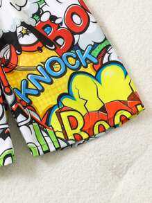 Fantacosmos Traje de baño para niños talla (Grande) Traje de baño de moda para niños preadolescentes con estampado de letras en inglés de colores y cordones, adecuado para vacaciones y verano - Multicolor - Ver 3