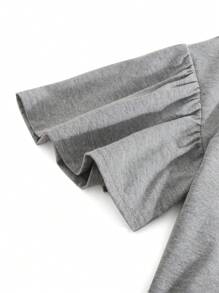 SHEIN 青少年女孩休闲荷叶边袖圆领宽松T恤和裙子两件套