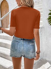 SHEIN LUNE 女士纯色圆领短袖流苏拼布 T 恤