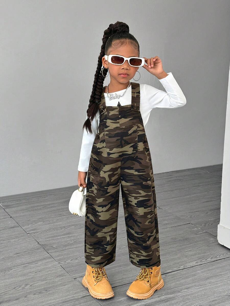 SHEIN Young/Toddler Girls' Casual Autumn Jumpsuit, Suitable For Everyday Wear