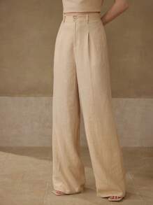 MOTF PREMIUM PANTALONES DE VESTIR DE PIERNA ANCHA DE LINO - Dorado - Ver 6