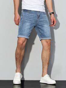 Manfinity Homme Men's Casual Rolled Hem Denim Shorts With Pockets - Light Wash - View 1