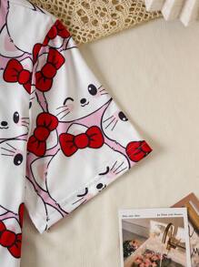 2 件可爱猫咪和心形图案女童睡衣套装 - 彩色 - 查看 6