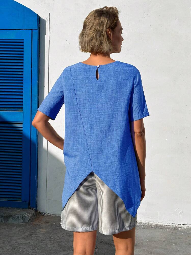 Women V-Neck Short Sleeve Blouse, Casual Everyday Wear