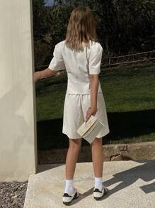 DAZY Women's Spring/Summer Elegant Linen Blend Suit Set, Vacation Style Business Attire - Khaki - View 5