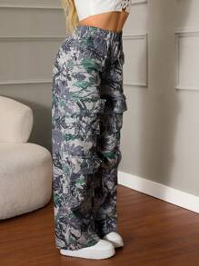 SHEIN SXY Damen Lässig Jeans mit elastischem Bund, Taschen und geradem Bein, minimalistischer Stil