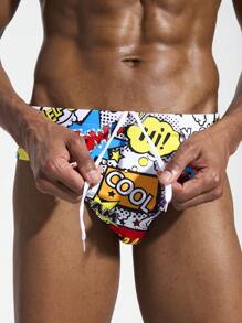 Manfinity KASUA Men's Letter Print Slim Fit Swim Trunks, Casual Vacation,Hawaiian - Multicolor - View 8